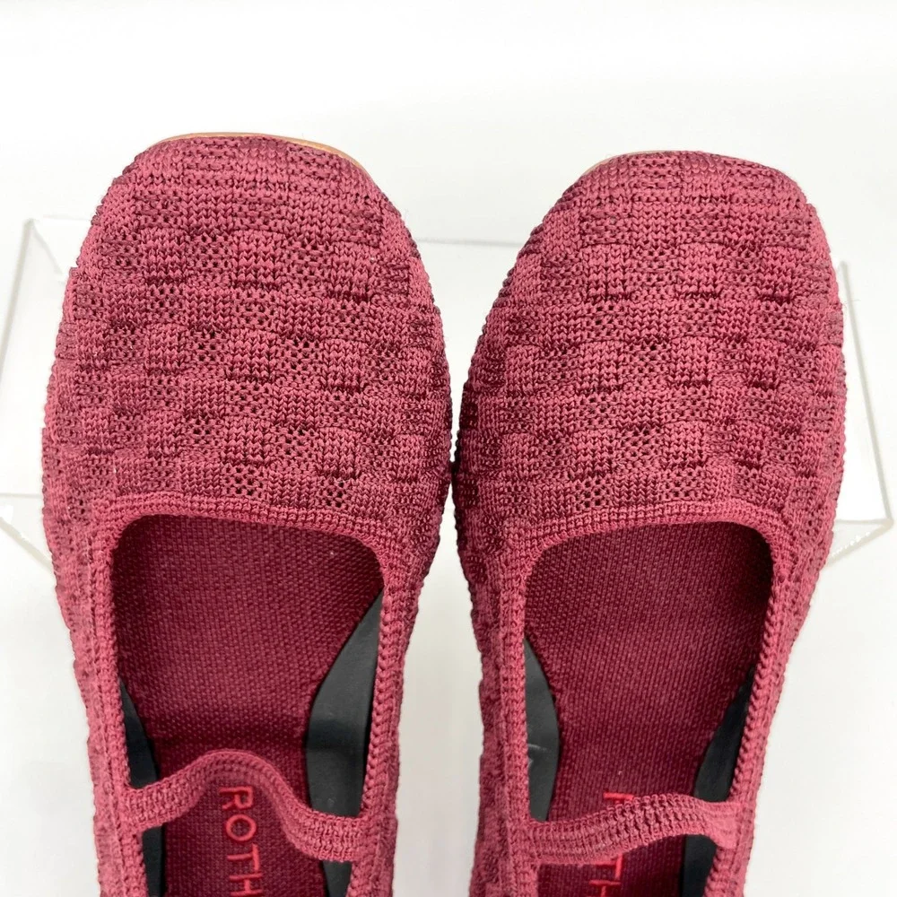 Rothys The Max Square Mary Jane Shoes Womens 6 Red Checkered Knit Ballet Flats